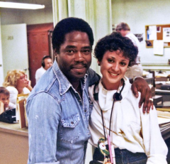 Georg Stanford Brown and Script Supervisor, Betty Bennett in the OCB. EJO’s family is in the background on the left.